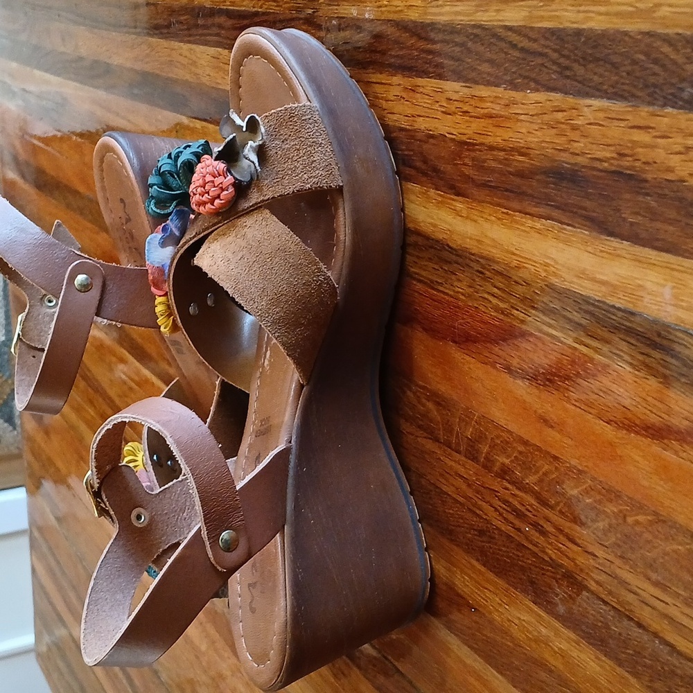 Mariella Suede 3D Multi Floral Wedge Sandal - 8 - Picture 3 of 13